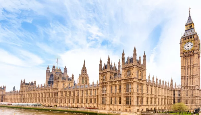 An exterior photograph of the Palace of Westminster. 