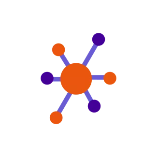 Icon of a central circle with connecting lines to outer circles