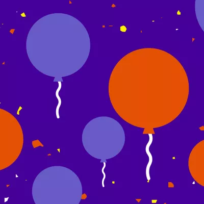 A dark purple background with illustrated balloons in light purple and orange, Centrepoint branded colours