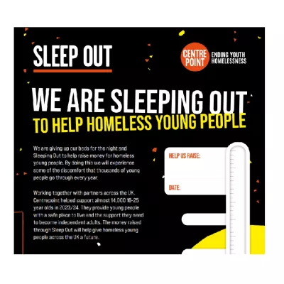 Sleep Out poster with a place to track your fundraising total